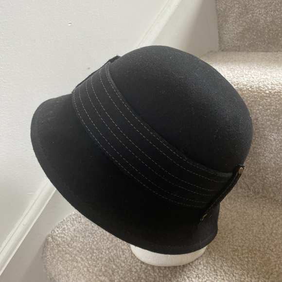 Vintage SCALA Collection 100% Wool Black Bucket Hat Buckle One Size - Picture 2 of 8